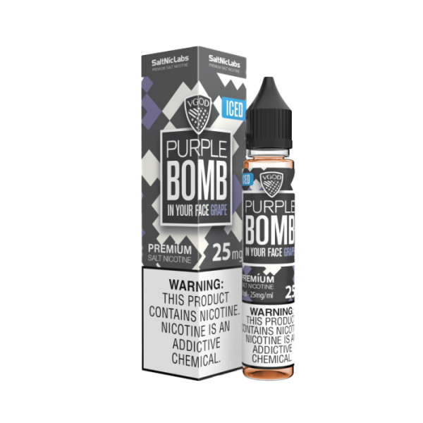 Iced Purple Bomb VGOD SaltNic Labs 25mg E-Liquid packaging
